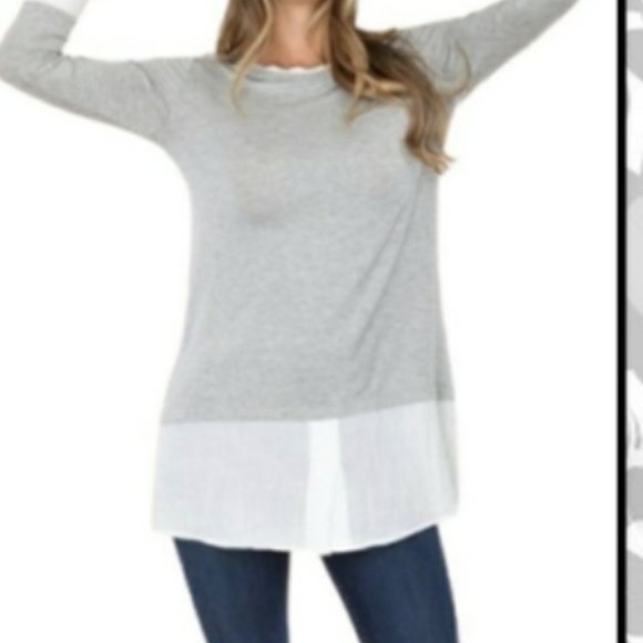 NWT Grey & White Contrast Sheer Bottom Tunic - Picture 12 of 13